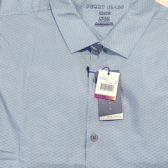 Perry Ellis Slim Fit Stretch Printed Spring Lake Button Up Down Dress Shirt 2XL - Picture 2 of 11